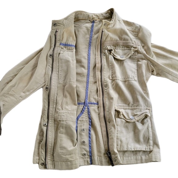 Womens Free People Seize The Day Button Zip-up Khaki Military Jacket Army M Boho - Picture 3 of 11
